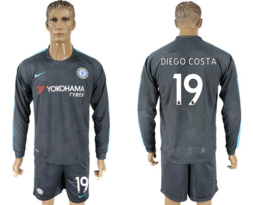 Chelsea #19 Diego Costa Sec Away Long Sleeves Soccer Club Jersey - Click Image to Close